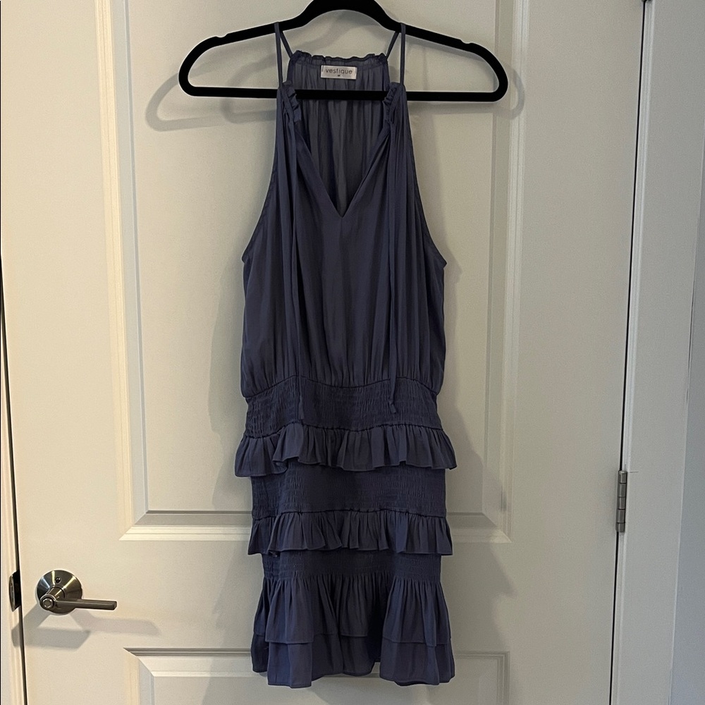 Sleeveless Ruffle Tiered Halter Dress - Periwinkle